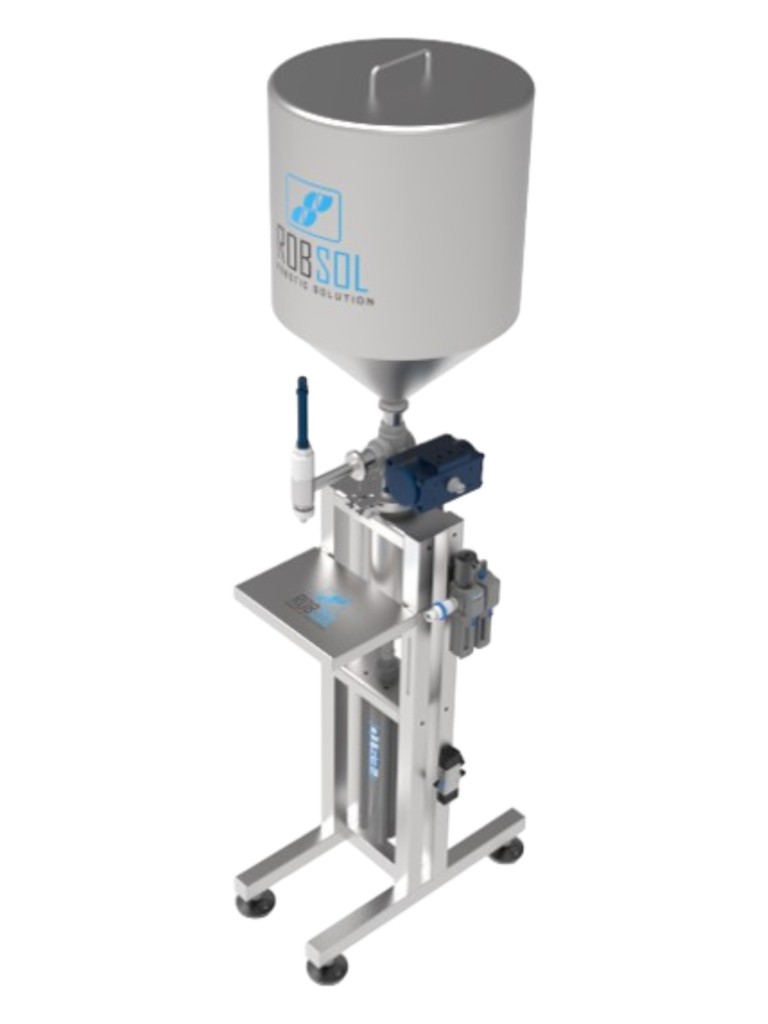 Llenadora para productos viscosos salsas, cremas, mantequillas, chocolate, arequipe, frutos secos, volumétrica neumática ROBSOL