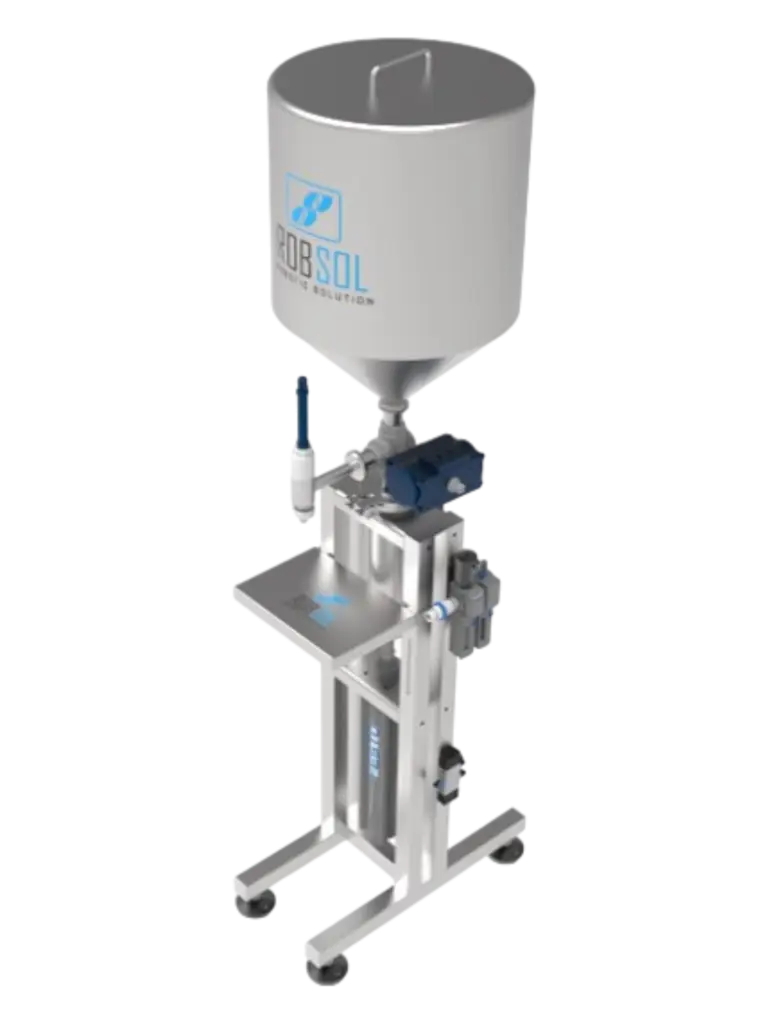 Llenadora para productos viscosos salsas, cremas, mantequillas, chocolate, arequipe, frutos secos, volumétrica neumática ROBSOL